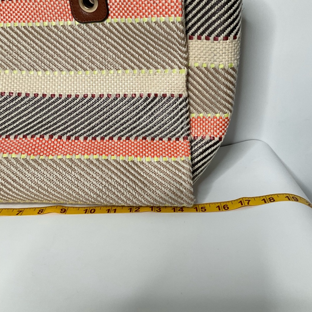 Jen & Co Woven Patterned Cotton Peach Cream Grey Striped Tote Bag Lined Interior - Picture 14 of 15